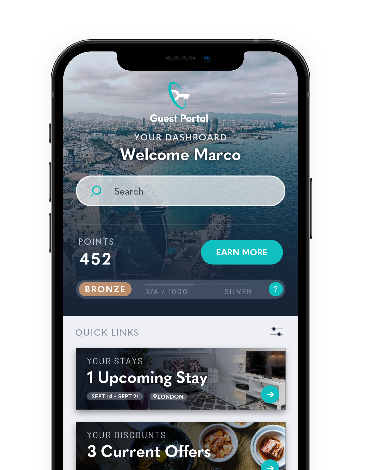 guest portal mockup UI on Phone