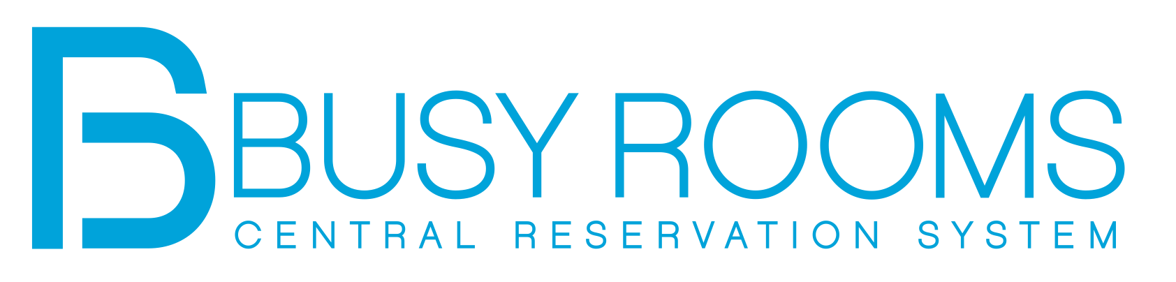 Busy Rooms logo in light blue, with the same colour font and capital letters. Underneath the brand name, the words "Central Reservation System" are also shown