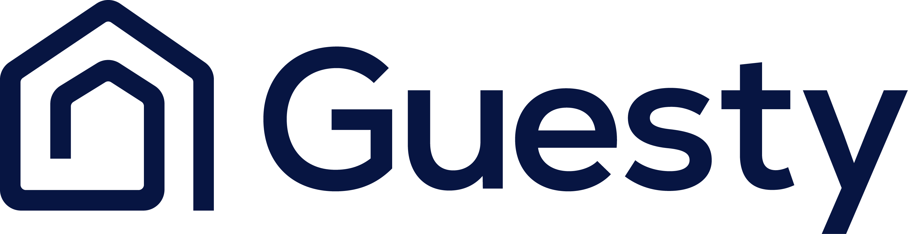 Guest logo with the brand name in a dark blue font, capital G and lowercase letters