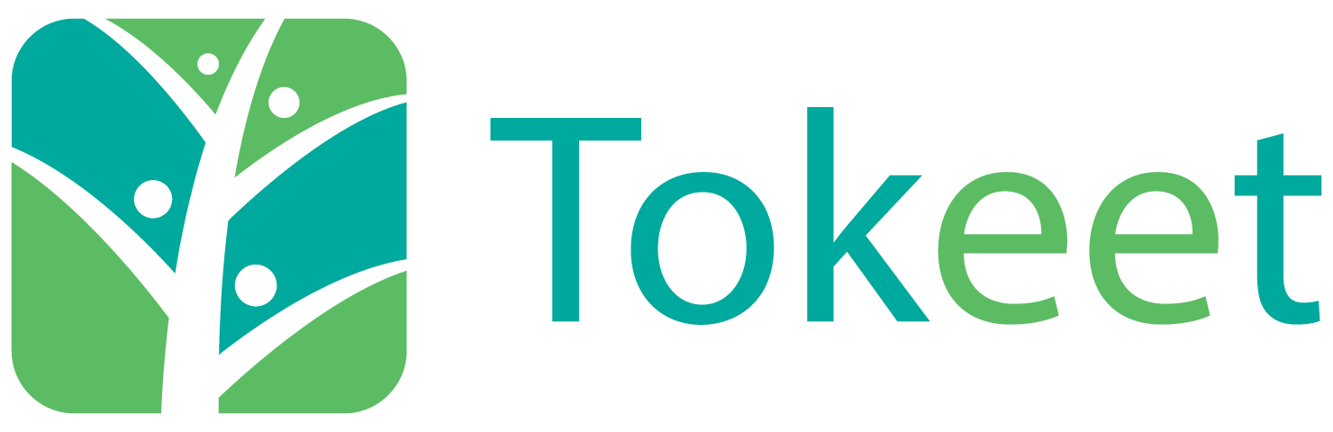 Tokeet logo in green, blue and white, with the brand name in blue (tok/t) and green (ee) on the right hand side of the logo